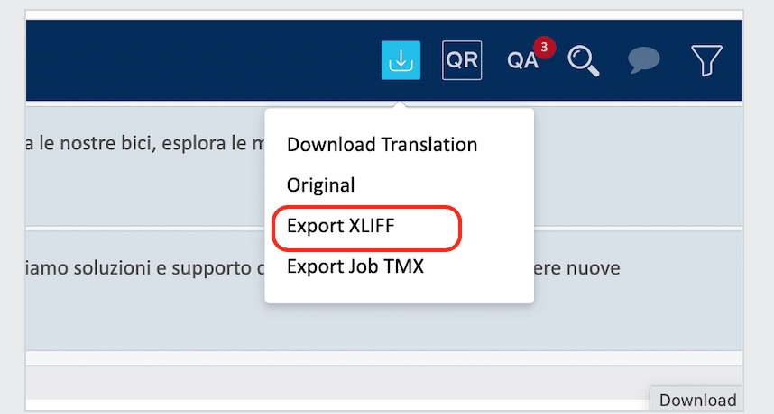 New XLIFF file export with the translation