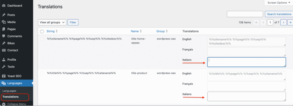 it shows the editing ranslations screen available only for italian language