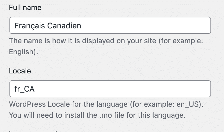 Example of locale